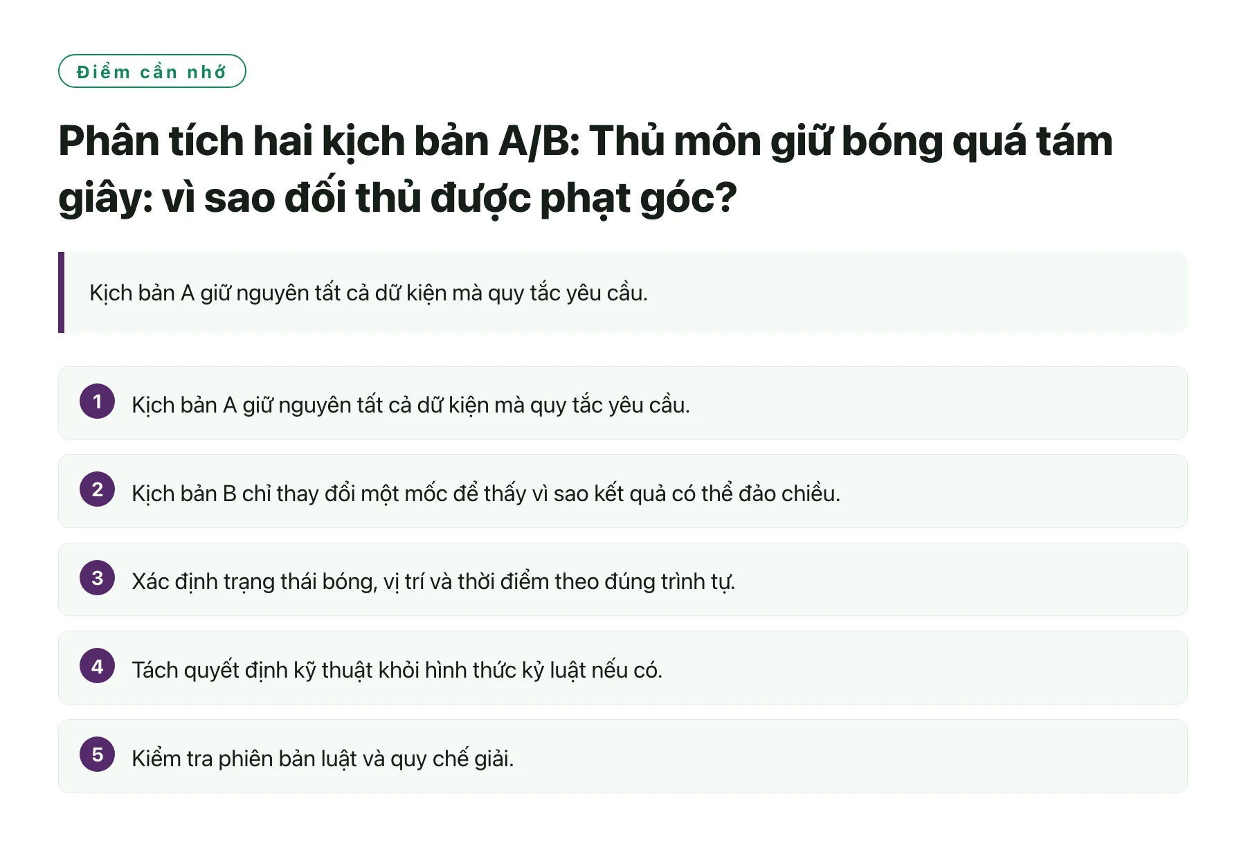 Phân tích hai kịch bản A/B: Thủ môn giữ bóng quá tám giây: vì sao đối thủ được phạt góc?——全文要点速览